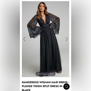 Black plunging front maxi dress